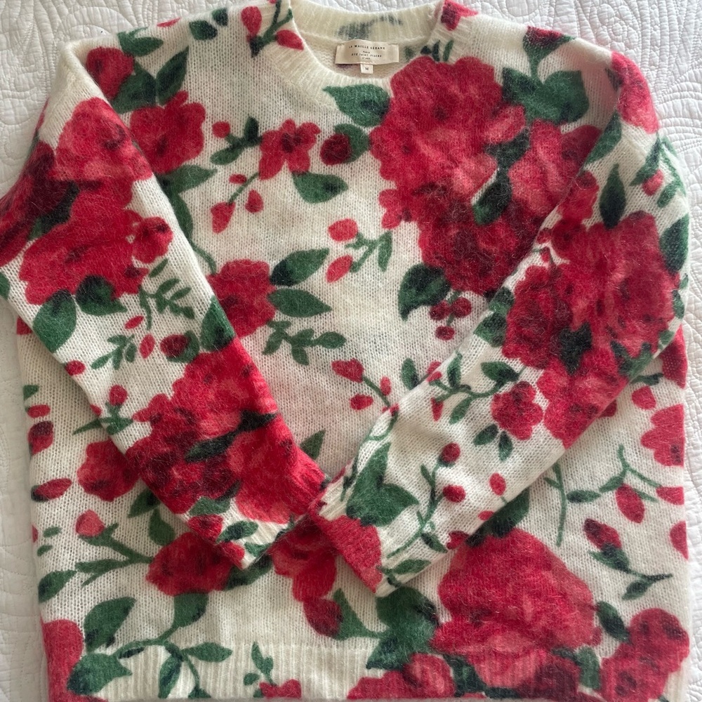 Sezane Red & Green Floral Sweater